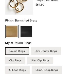 Pottery Barn Burnished Brass Round curtain Rings